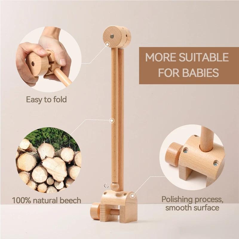 Krippenmobile Drehbare Spieluhr mit Liedern Motor Zubehör Anhänger Spielzeug 0 12 Monate Babybett Hängendes Glockenspiel Spielzeug Kinderzimmer spielt Holzmaserung
