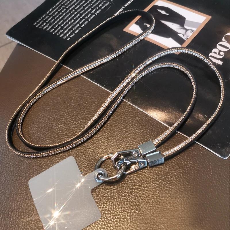Corda per Appendere il Telefono Cellulare Lunga Laccetto a Tracolla con Strass Catena Completamente Strass Clip Universale con Clip Laccetto Antismarrimento