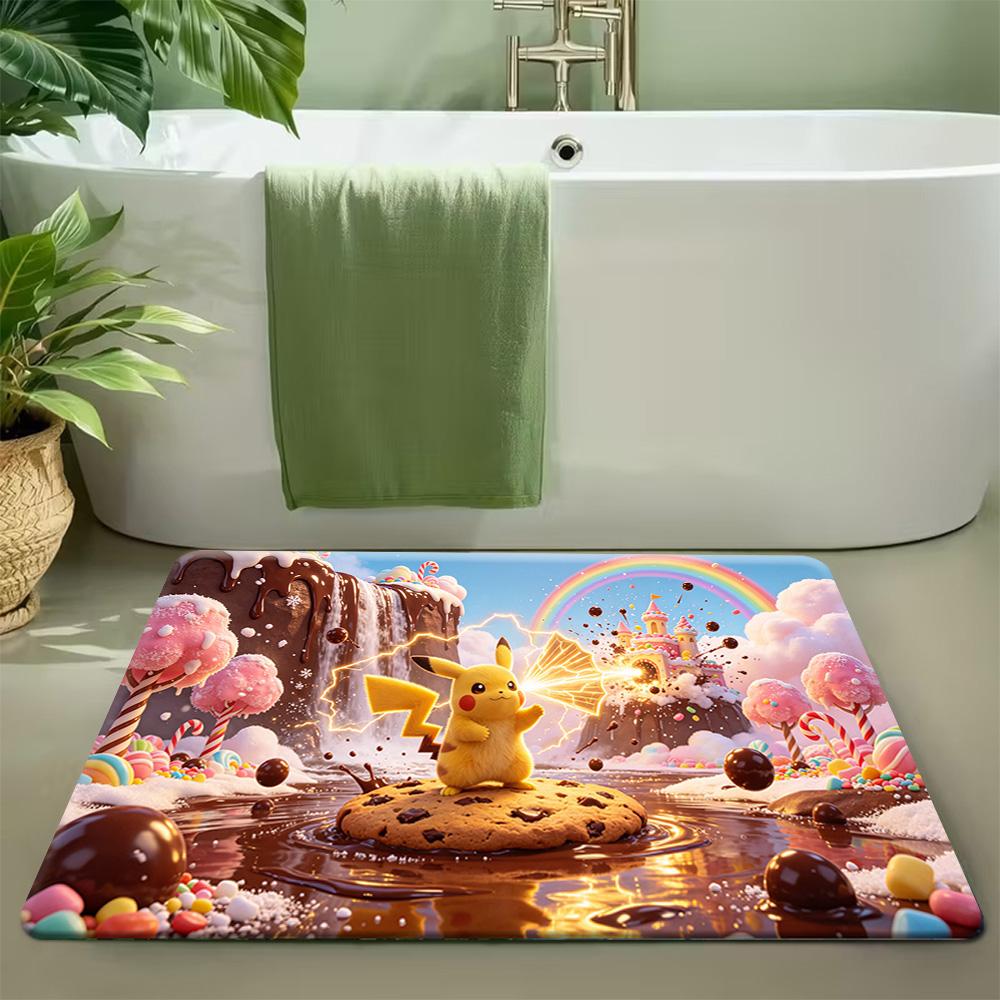 Pokemon Kanto Starters Cute Cartoon Print Non-slip Doormat Soft Floor Mat for Home Decor 40cm by 60cm