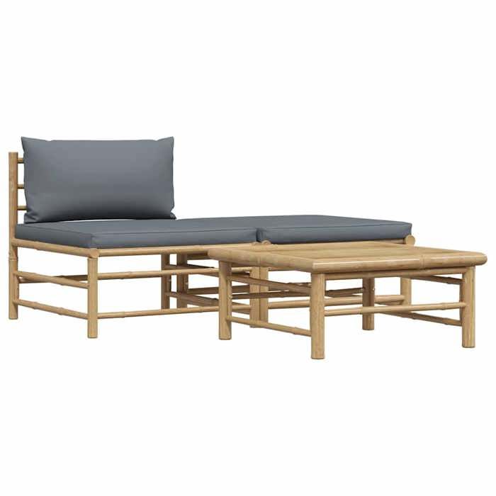 Maison Exclusive - Salon de jardin 3 pcs avec coussins gris foncé Bambou