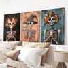 3Pcs Floral Skeleton Wall Art,Vintage Witch Coffee Canvas Prints,DarkFall Halloween Wall Arts,Farmhouse Home Decor Holiday Gifts