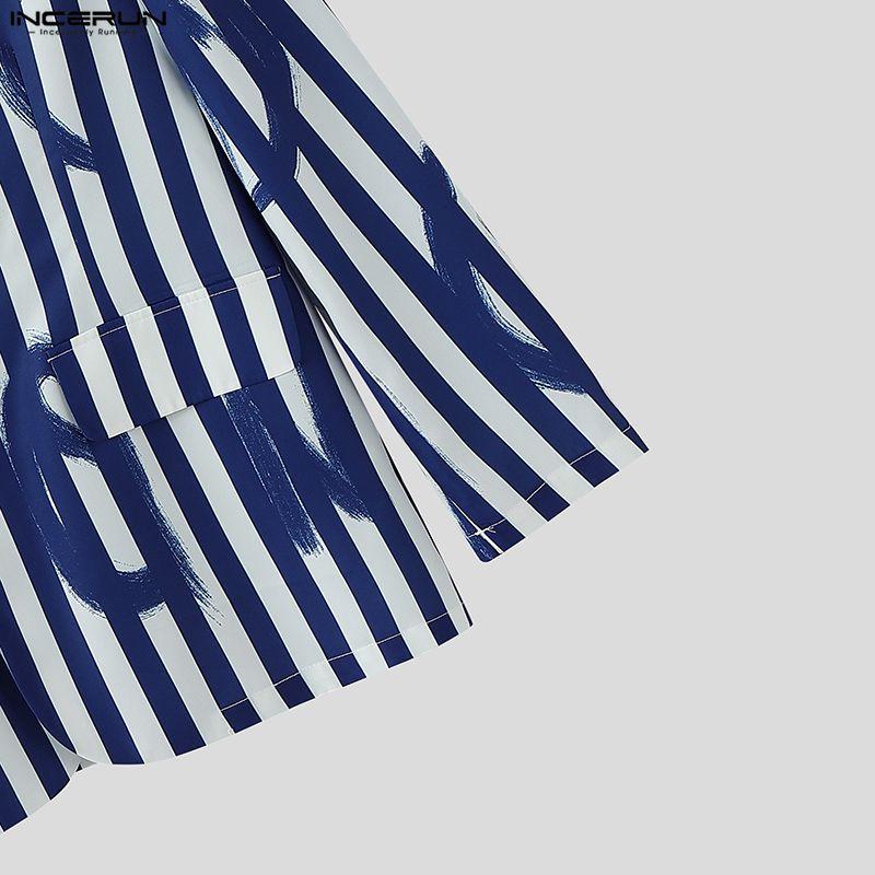 INCERUN Oversized Spring Men Lapel Neck Long Sleeve Striped Button Thin Blazer Coats