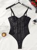 Alluring Lace Patchwork Cutout Bodysuit - Slim Fit Sling Vest