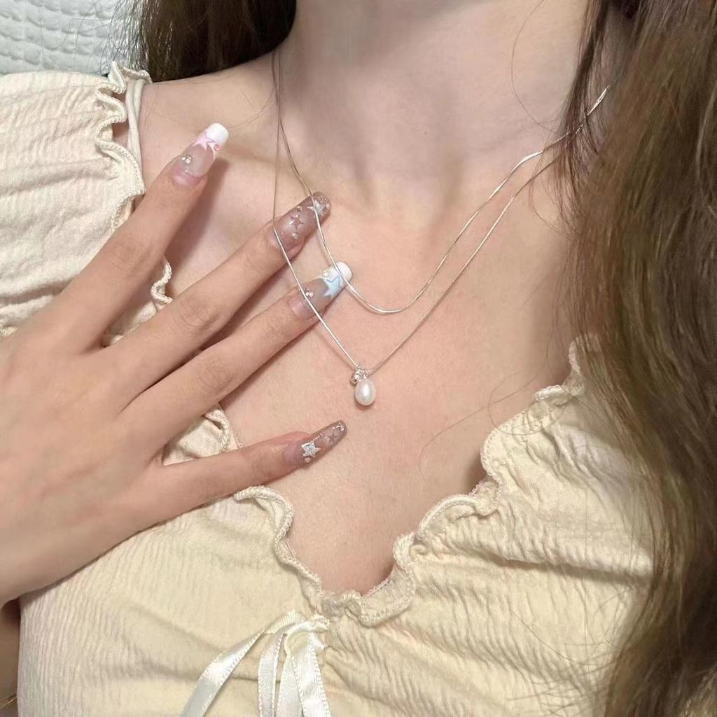 Double-layer Stacked Wearing Imitation Pearl Necklace Women's 2026 New Niche Light Luxury High-end Clavicle Chain Temperament Simple Neck Chain