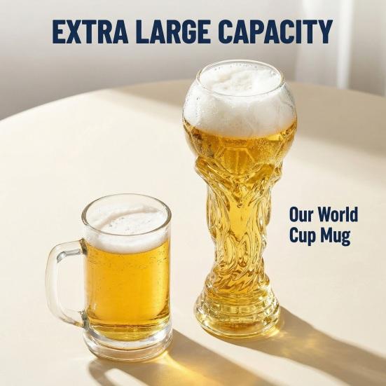 Soccer Beer Glass, Large Capacity Football Mug, Heavy Duty Clear Pint Cup for Craft Beer, Home Bar Party Gift for Fans