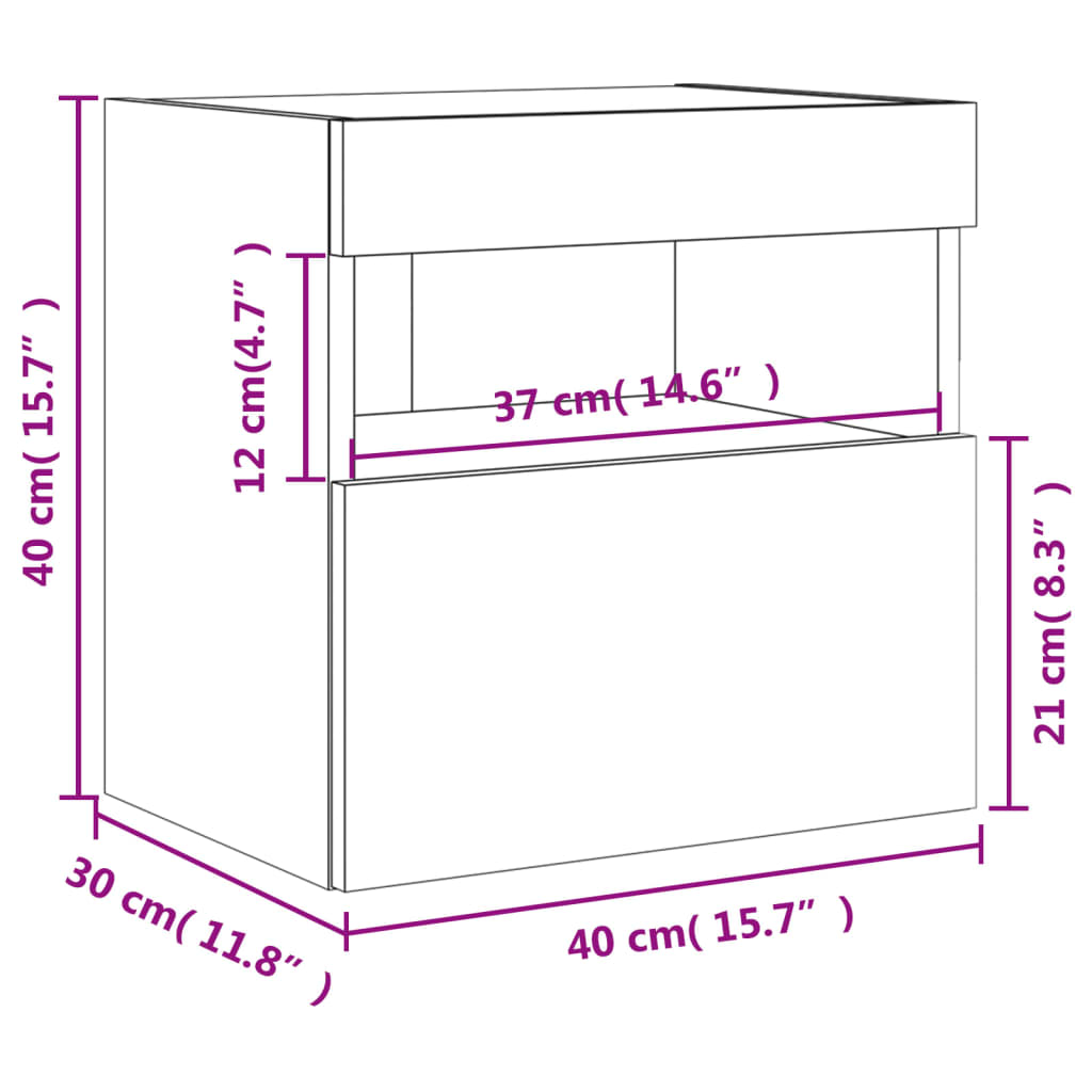 Wall Mounted TV Cabinet with LED Lights Sonoma Oak Finish 40 x 30 x 40 cm