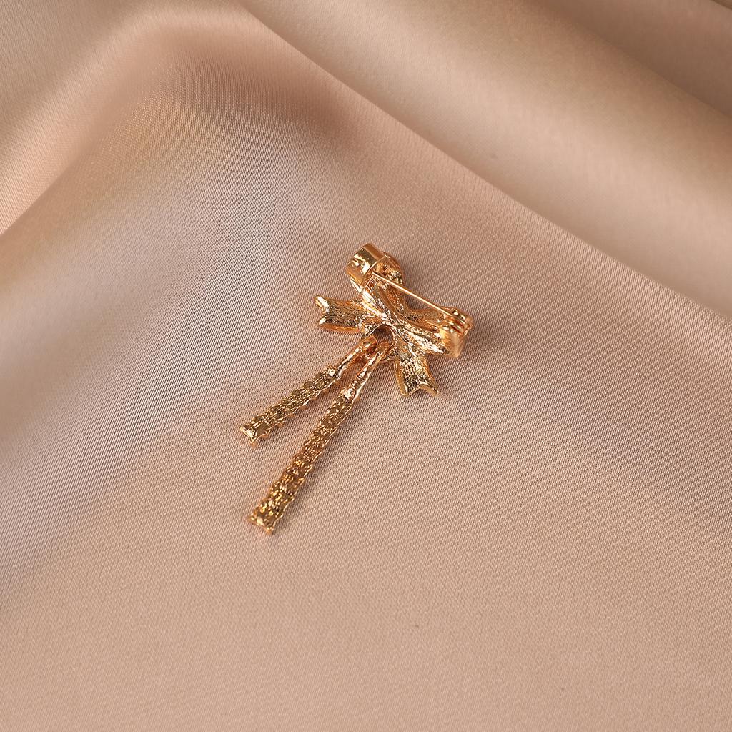 Exquisite Diamantenbesetzte Schleifenbrosche Lange Quaste High-End Koreanischer Stil Einzigartige und Blendfreie Brosche