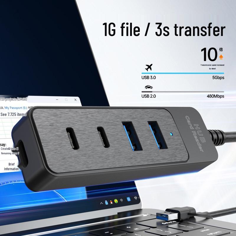 USB-C 3.0 Extender: 4-Port Type-C Hub for Computer and Tablet Expansion