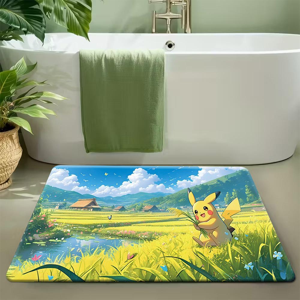 Anime Pokemon Gengar Purple Neon Style Print Non-slip Doormat, Soft Absorbent Floor Rug for Bathroom Bedroom Entrance, Home Deco
