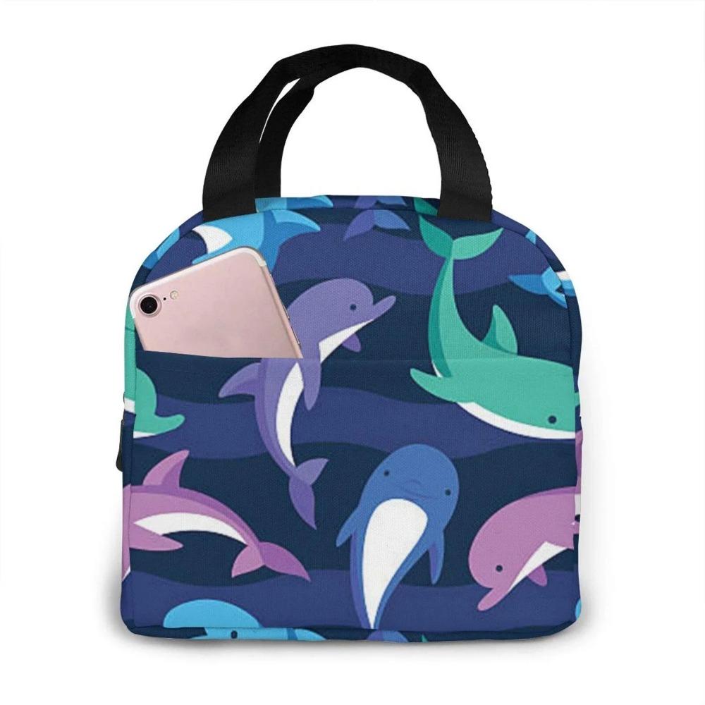 Dolphin Lunch Box for Kids Boys Girls Reusable Lunch Tote Bags, Perfect for School/Camping/Hiking/Picnic/Beach/Travel