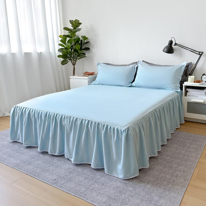 Skin-friendly Bed Skirt Pure Cotton Bed Cover Solid Color Bedspread with Ruffles Home Bed Linen jupe de lit (No Pillowcase)