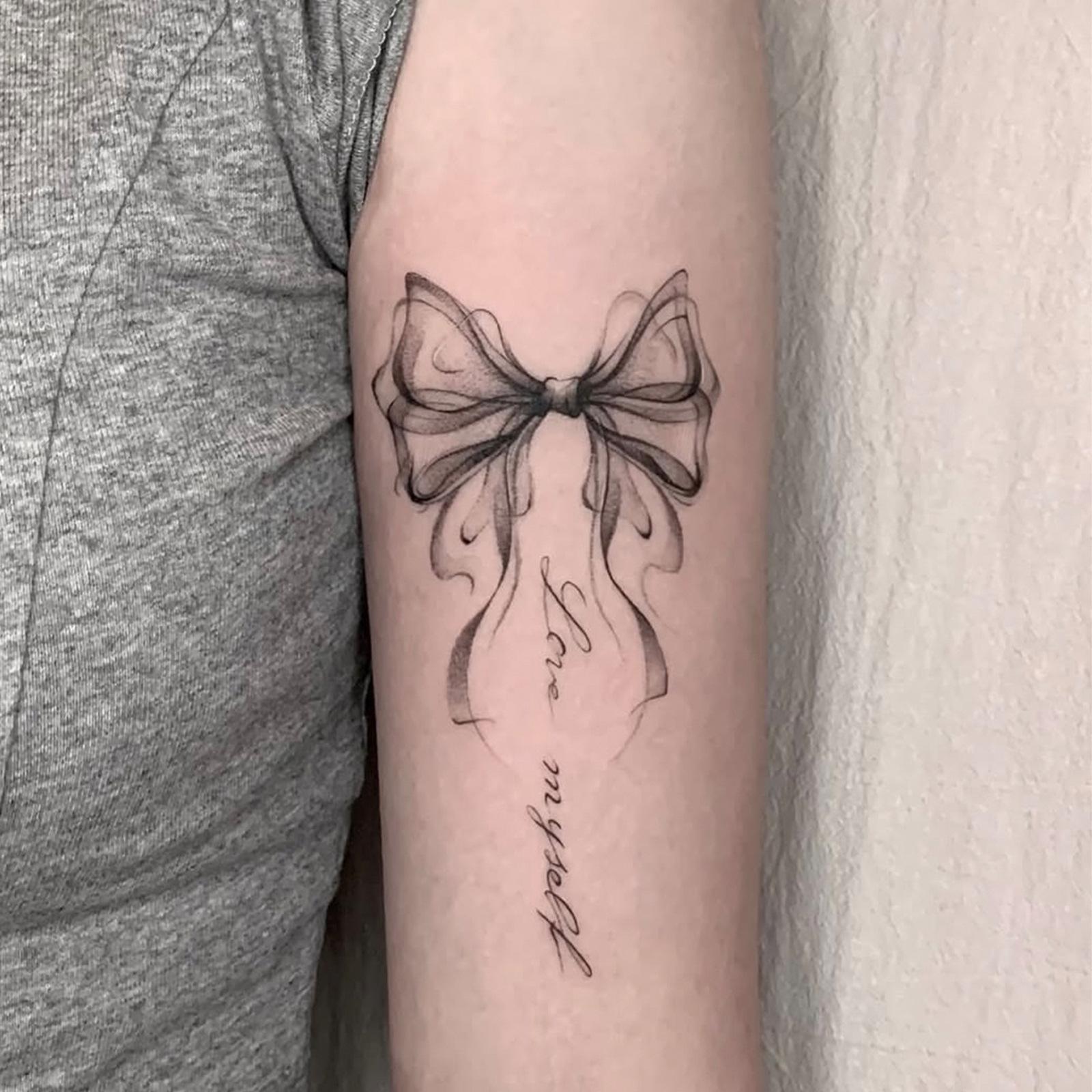 Glow Makeup Unisex High Value Y2k Wind Ribbon Bow Pattern English Short Sentence Arm Tattoo Sticker