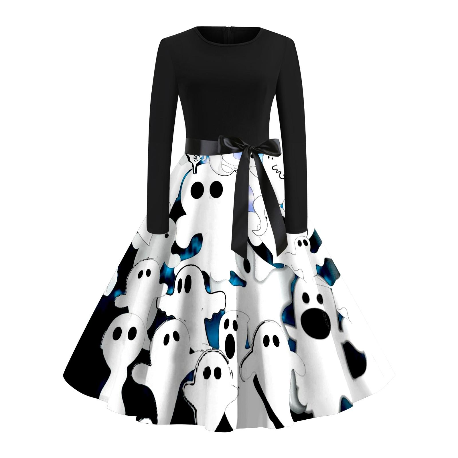 Женское винтажное платье с длинным рукавом для Хэллоуина и принтом 1950-х годов — фото 3