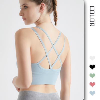 Damski letni biustonosz sportowy Outdoor One Piece Shockproof Cross Back Yoga Fitness Running Push Up Camisole Bra