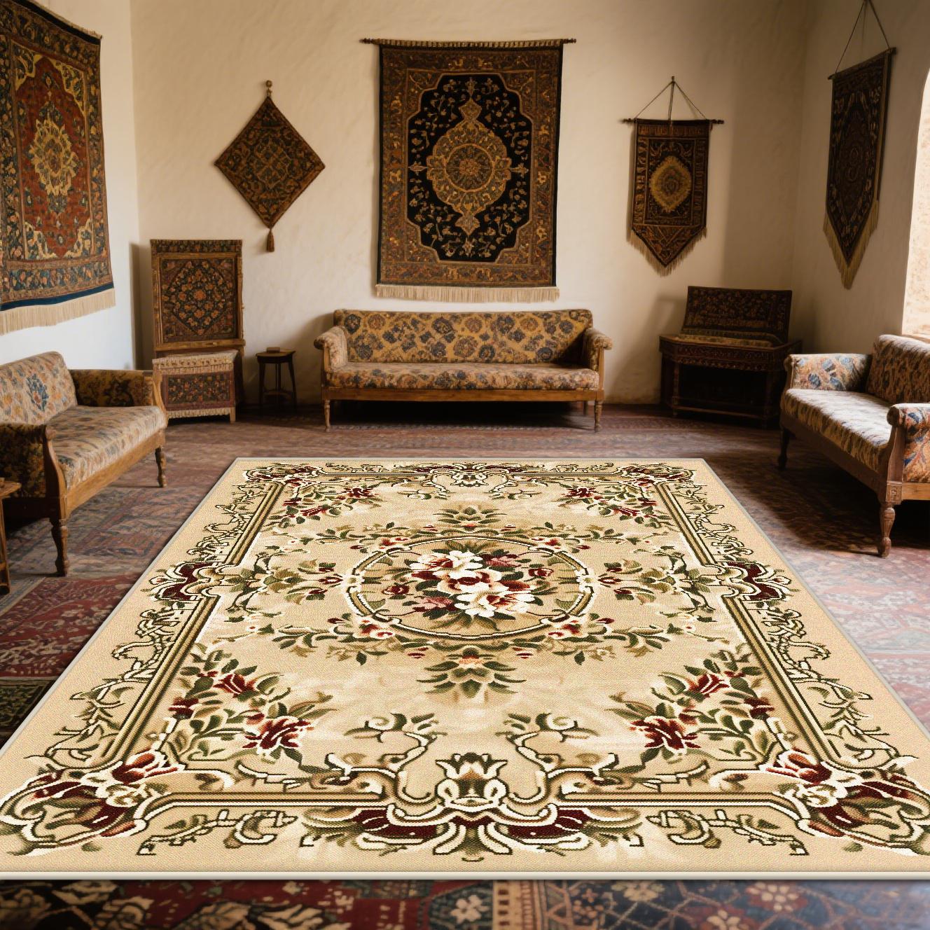 

Персидский ковер в стиле легкой роскоши для гостиной, нескользящий, богемный декор, ковер для спальни, европейский татами, моющийся коврик для отдыха 60x90cm