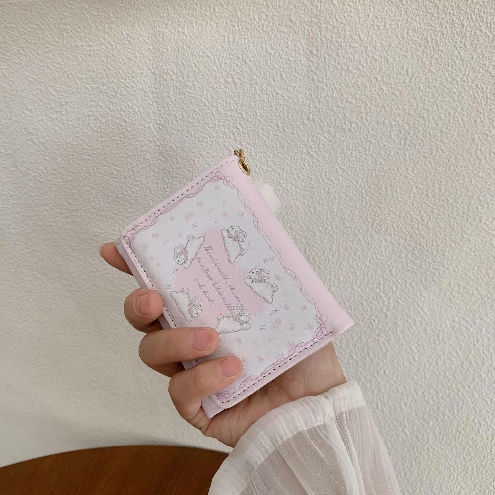 Short Bunny Cash Purse Bag Korean Style Heart Three Fold Wallets Rabbit Pocket Purse Wallet Girls