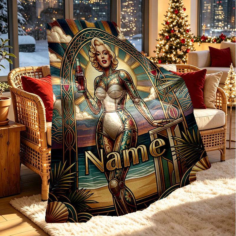 Custom Name Personalized Marilyn Monroe Print Blanket, Home Decor, Bedroom, Sofa, Camping, Couch, Gifts for Birthday Christmas