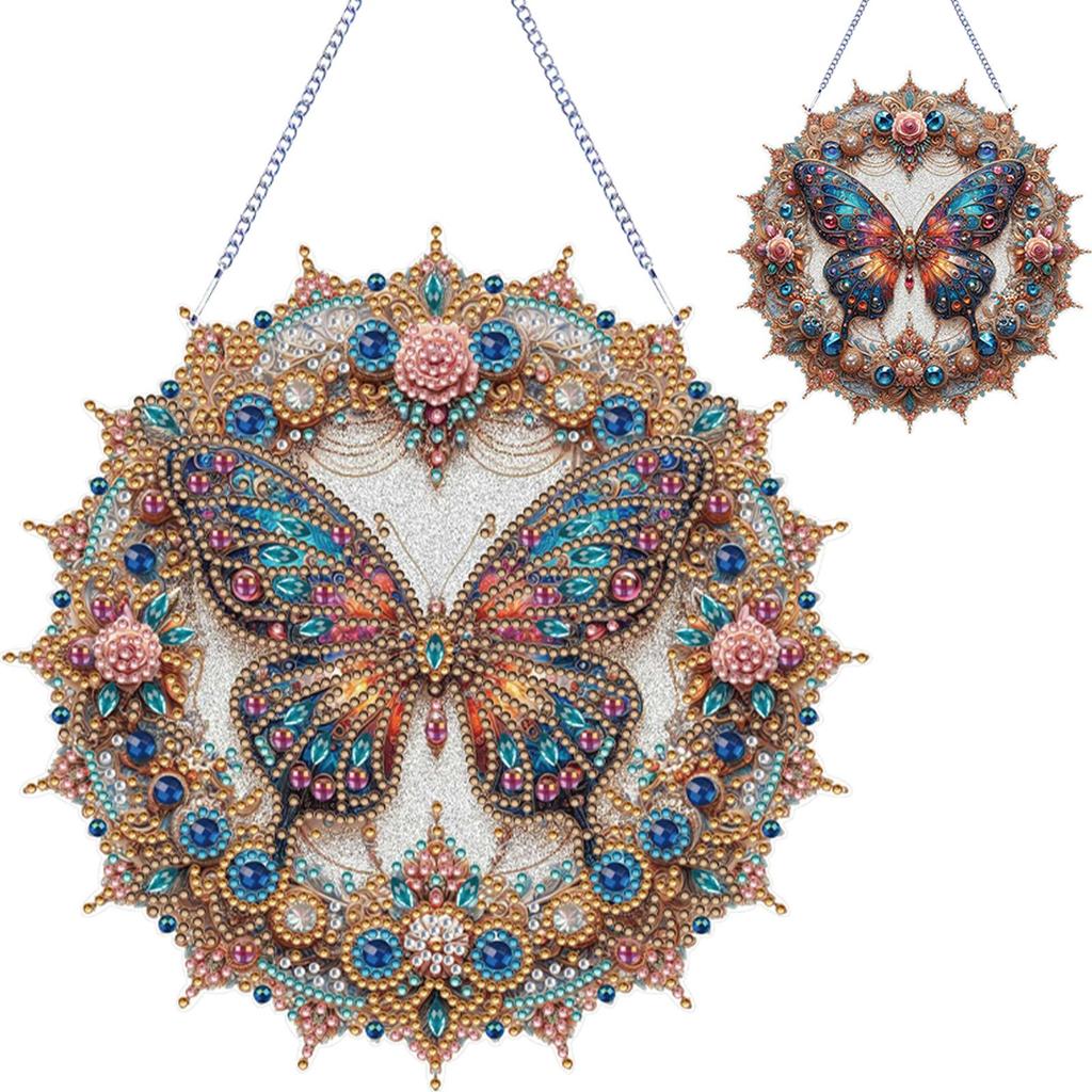 5D DIY Diamantmalerei Punkte Anhänger Doppelseitiger Druck Strassstein Diamantkunst Fensteranhänger für Gartenfenster Dekoration