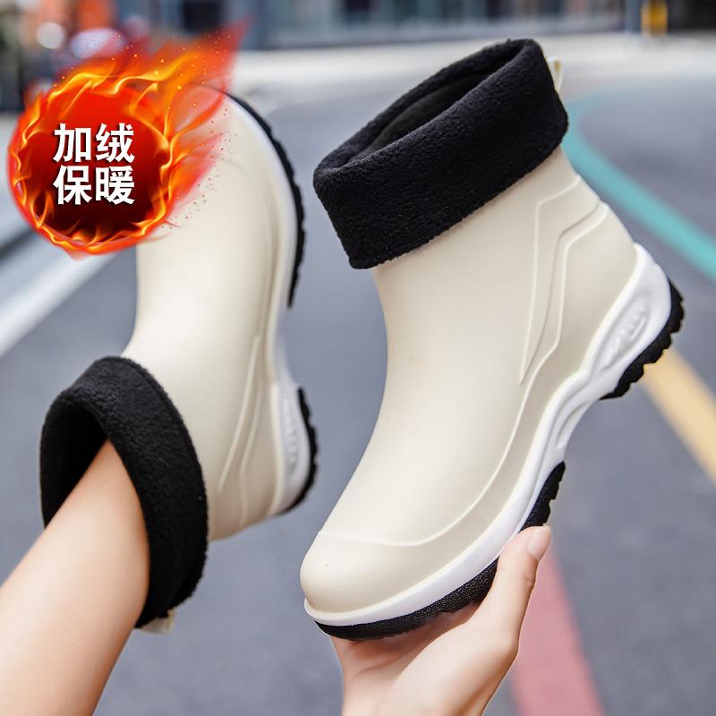 New Short Rain Shoes Women's Rubber Shoes Outer Wear Rubber Shoes Non-slip Water Boots Thick-soled Water Shoes Velvet Short Rain Boots