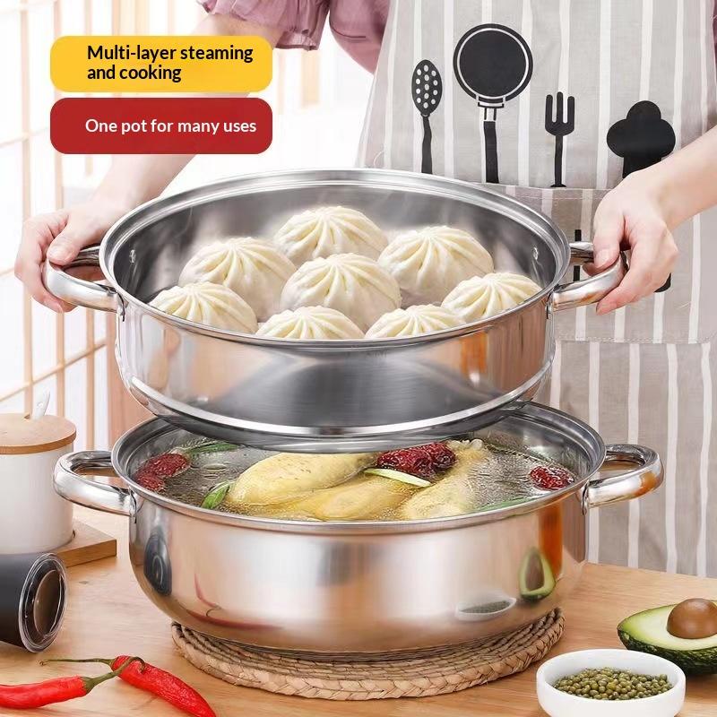 Stainless Steel Single/Double-Layer Steamer Basket Strainer Pot Steaming Grid Thickened Generic Food Steam Rack Home Cooking