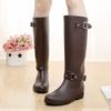 Height-increasing and thin locomotive boots women's fashion rain boots long tube water shoes waterproof and non-slip high tube rain shoes Martin boots
