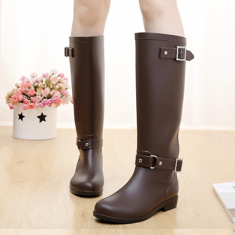 Height-increasing and thin locomotive boots women's fashion rain boots long tube water shoes waterproof and non-slip high tube rain shoes Martin boots