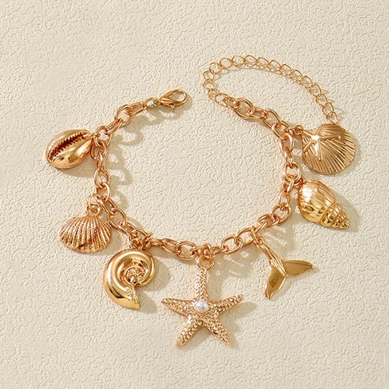 European and American ocean style necklace niche high-end shell inlaid pearl design bracelet versatile jewelry set
