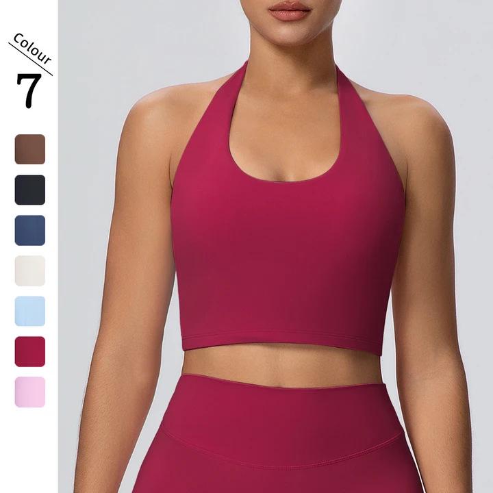 Cloud Feeling Women's Halter Backless Yoga Tank Top with Built-in Chest Pads - Fitness Sportswear