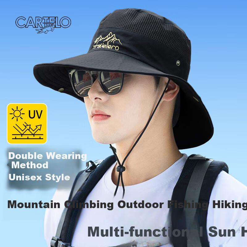 CARTELO Sun Hat for Men, Wide Brim UV Protection Hat, Breathable Foldable Outdoor Sun Hat for Summer Fishing Hiking Fisherman Hat