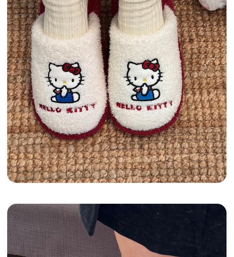 Genuine Sanrio Cartoon Furry Slippers - Women's Non-Slip Warm Winter Indoor Slippers with Plush Cotton and Velvet