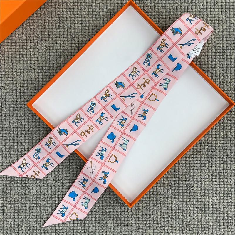 POBING Cashew Print 18m/m Twill Silk Scarves Women Luxury Brand Scarf Bag Ribbons Tie Head Scarf Small Long Skinny Scarf 86*5CM