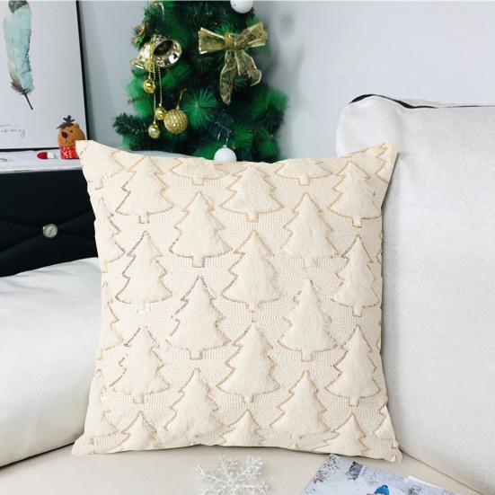 Throw Pillowcase Sequin Christmas Tree Pattern Hidden Zipper Closure Pillow Cover Bedroom