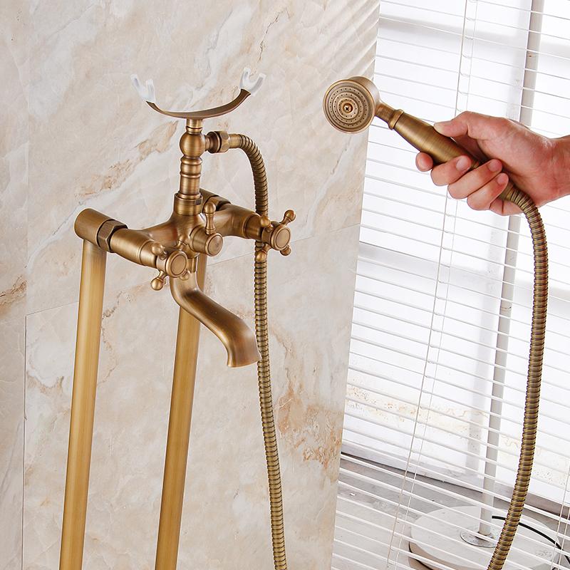 Antique Wall /Floor Mounted Bathtub Shower Faucet Dual Handles Free Standing Swivel Spout Faucet Bathtub Hot Cold Mixer Tap 6050