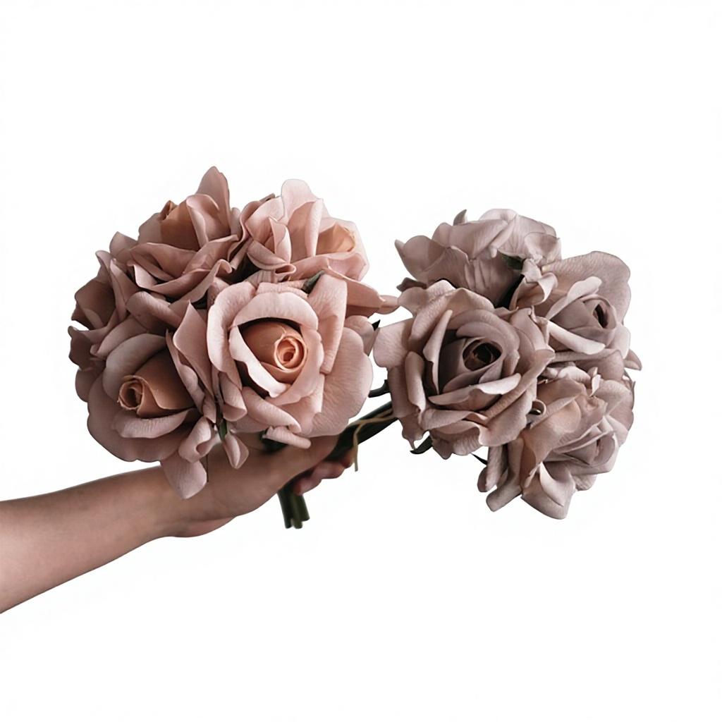 5-Head Real Touch Rose Flower Bouquet Beige Latex Silk Roses for Weddings Handmade Artificial Flowers with Real Touch Effect