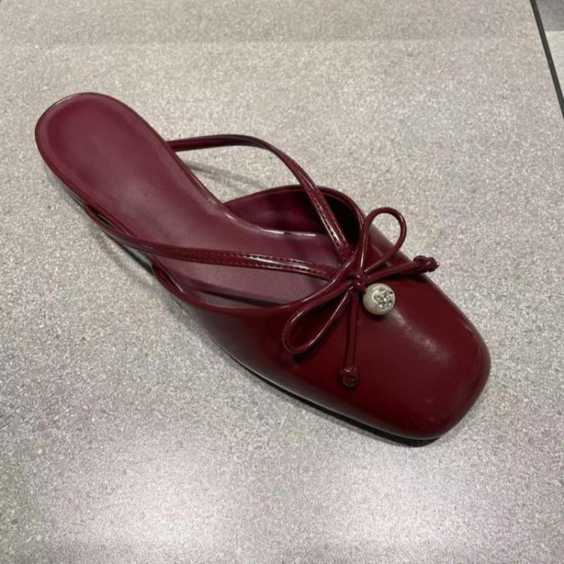 Fashion Summer New Baotou Sandals Women Fashion Square Head Shallow Mouth Butterfly Knot Soft Sole Anti-slip Wear-resistant Slippers