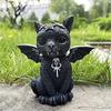 Statua Gatto Nero Gatto Misterioso Carino Gatto Strega Figurine Decorazioni Strega Ornamento da Scrivania Scultura Dipinta a Mano per Halloween 1 Pz