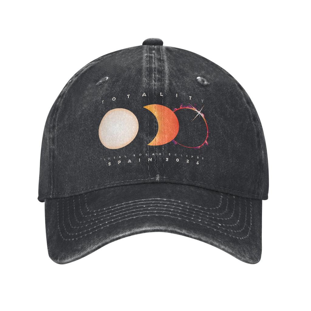 Spain Total Solar Eclipse Baseball Cap for Unisex Women Distressed Denim Snapback Hat Astronomy Sun Outdoor Travel Adjustable