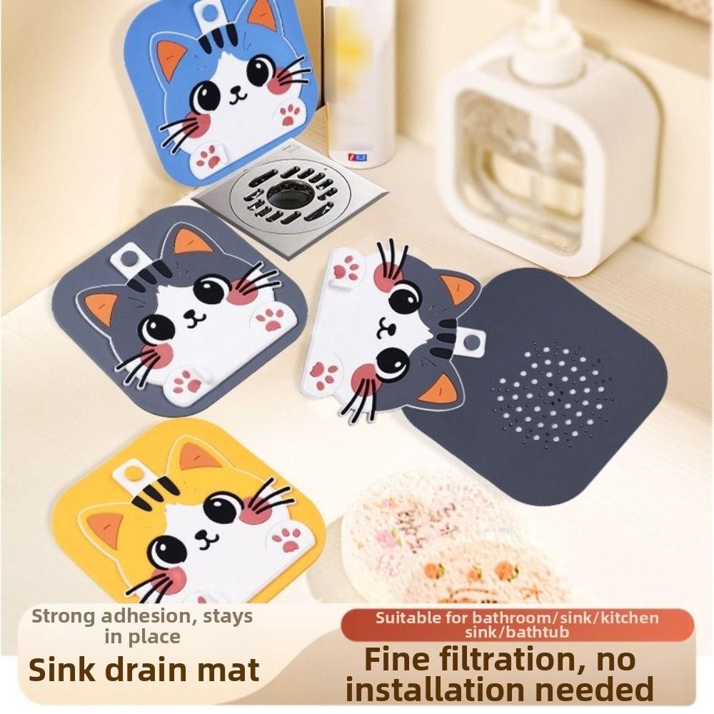 Cute Kitty Floor Drain Cover Silicone Reusable Shower Drain Cover Anti-blocking Kitchen Sink Strainers