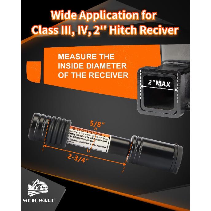 METOWARE Trailer Hitch Lock - 5/8" Dia Locking Hitch Pin, Anti-Theft Trailer Receiver Lock, Fits 2" Receiver Tubes, Class III & IV Hitch Receivers,