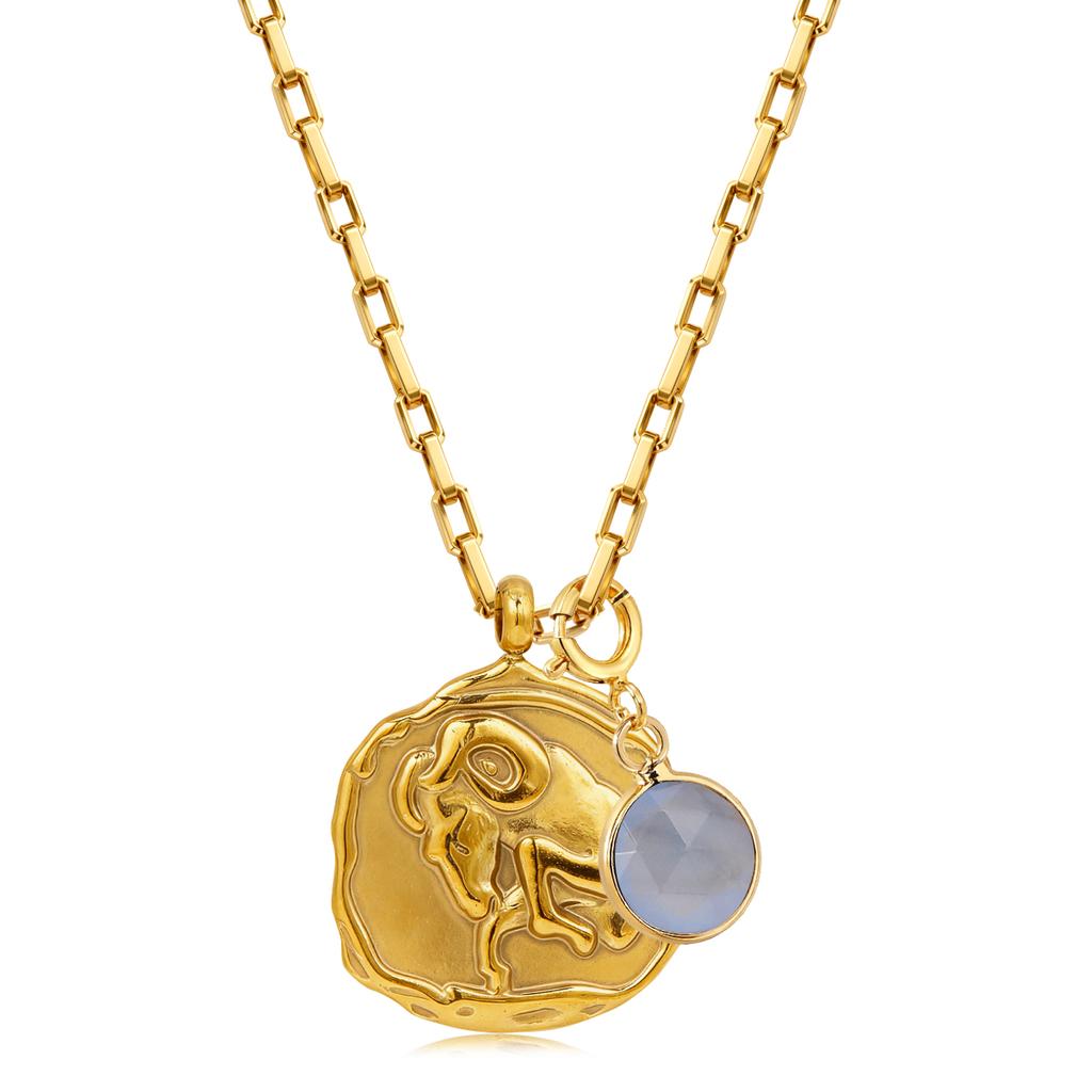 12 Zodiac Stainless Steel Women's Necklace Birthstone Zodiac Round Pendant Necklace Sweater Chain Amulet Color Christmas Gift