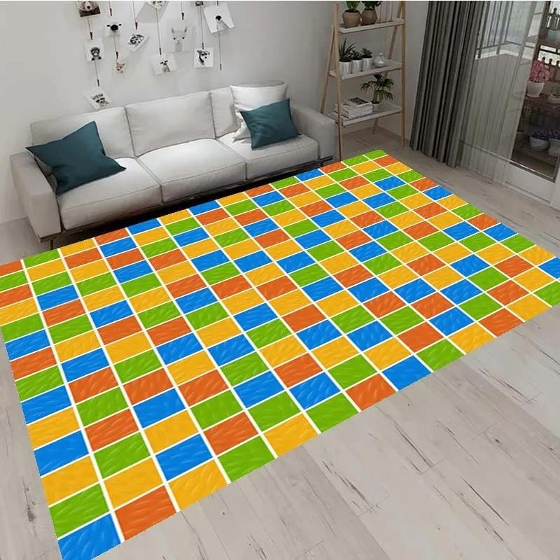 3D Colorful Geometric Block Area Rugs for Living Room Bedroom Building Block Toys Carpet Home Kids Room Decor Non-Slip Floor Mat