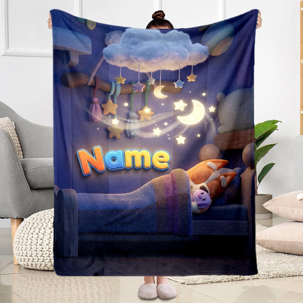 Bluey Family Adventure Personalized Name Blanket Gift Personalized Blanket Warmthful Decor Perfect for Nap Sofa Bed Couch for All Occasions