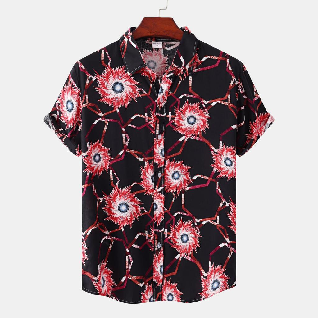 Men's Summer Vacation Casual Hawaiian Style Short Sleeve Printed Top Breathable Comfortable Beach Shirt