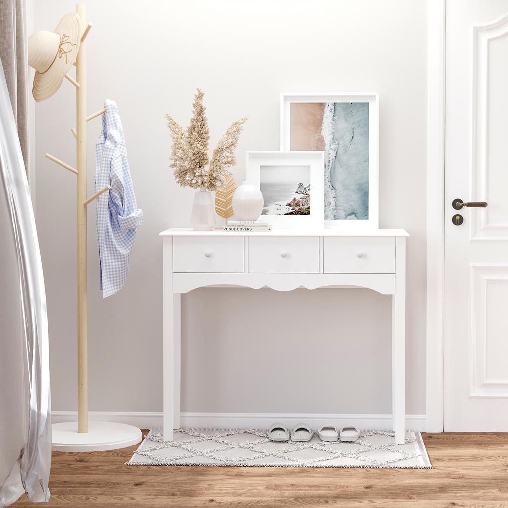 Wood Console Table Entrance Hallway Furniture With 3 Drawers For Living Room Corridor Load 45 Kg 100x32x85 Cm White