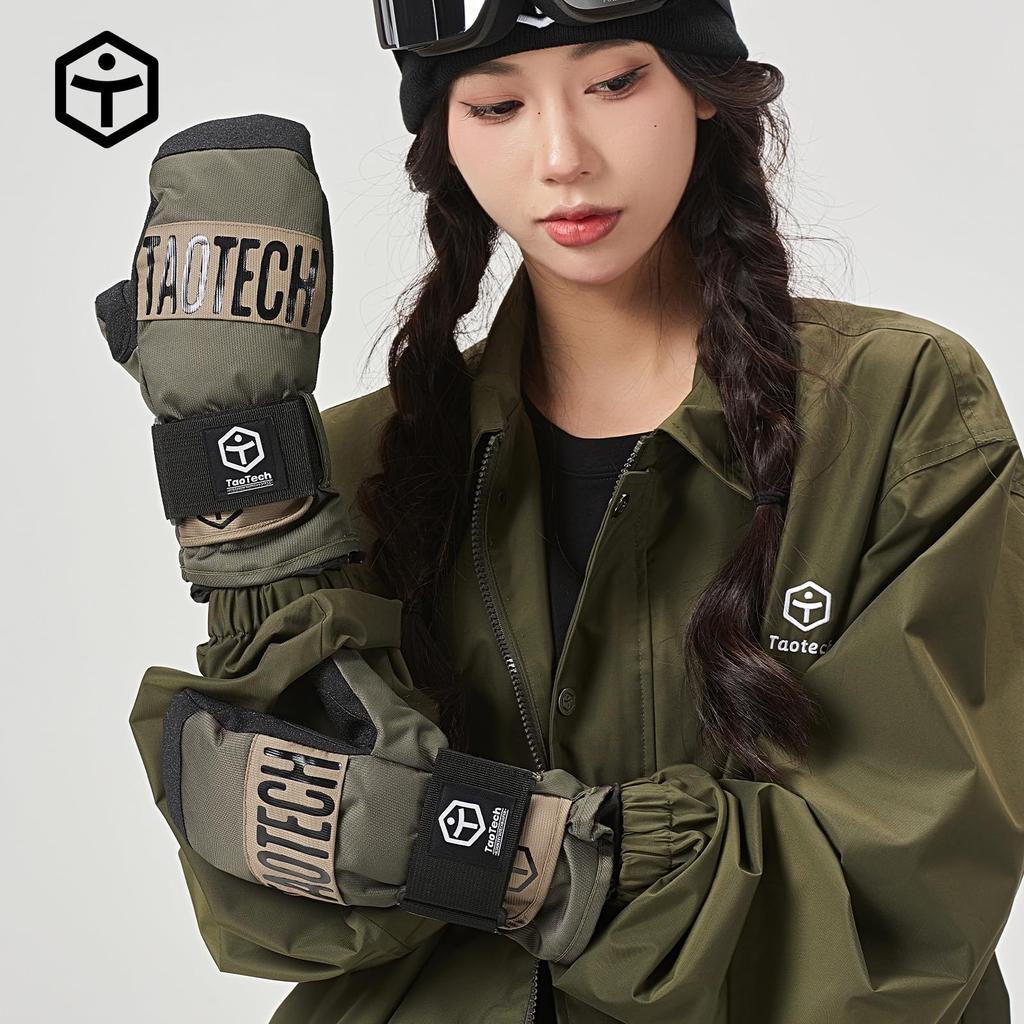 TaoTech Basic Snowboard Mittens with Wrist Guards for Men and Ski Gloves with Inner B x Dark Green x Women, Protectors, Waterproof, Warm,