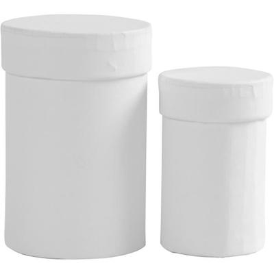 Round Boxes - White - 7 and 9 Cm - Cardboard - Set of 2 Pcs - Mixed