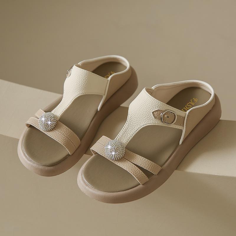 

Women wearing large-size slippers 2025 off the shelves, new foreign trade fashion rhinestones, light and casual, one-pedal thick-soled sandals 42