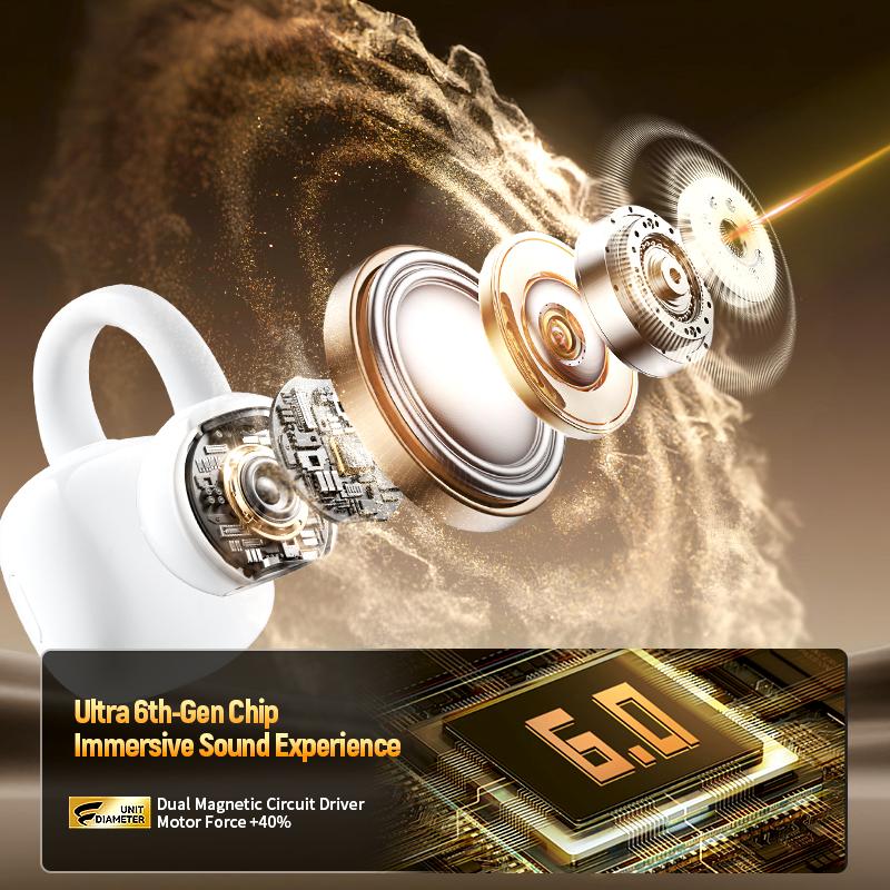 Ear Clip Earbuds 6th Gen Bluetooth 6.0 Headphones Surround Sound Earphone Touch Control Wireless Headset Noise Reduction HD Call