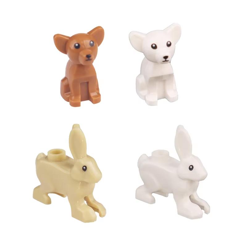 MOC Tier Szene Bausteine Katzen Hunde Schafe Schweine Hühner Adler Papageien Delfin Zoo Rahmen Zubehör DIY Spielzeug Steine T14