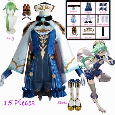 Kostým Genshin Impact Sacharose Cosplay Kostým Genshin Sacrose Cosplay Paruka Boty Boty Anime Maid Lolita Šaty Společenský kostým Plus velikost